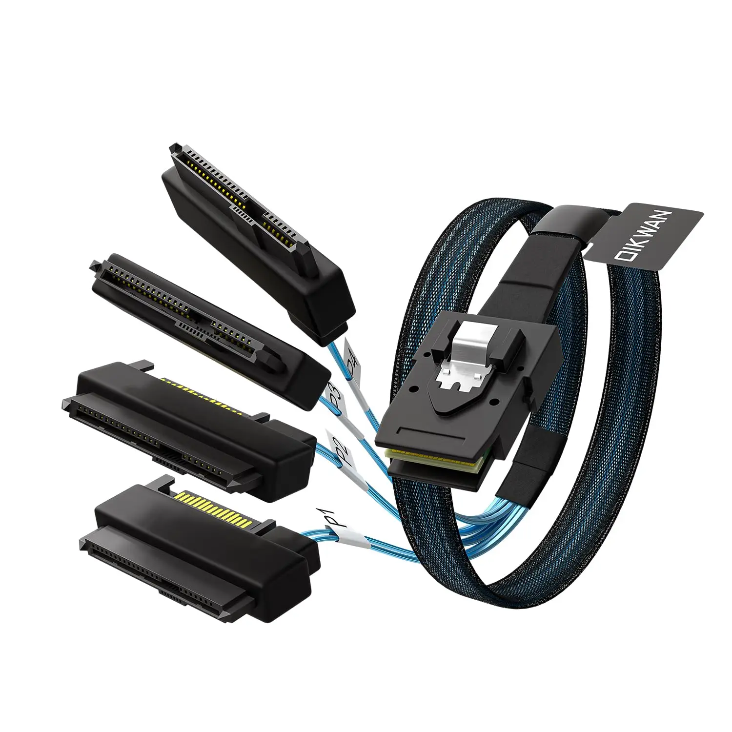 Mini-SAS to SAS-Cable: 1M SFF8087 to SAS SFF-8087 to SFF-8482 Connector 4X SAS 29Pin with SATA-Power Adapter Cable (AQ23-SAS-4)