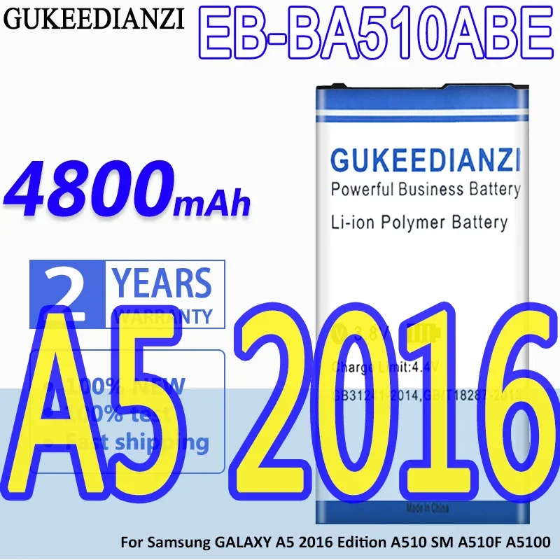 High Capacity GUKEEDIANZI Battery  EB-BA510ABE 4800mAh For Samsung GALAXY A5 2016 Edition A510 SM A510F A5100 EB BA510ABE