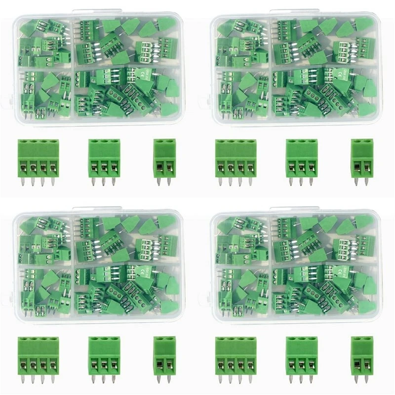 ABFS 200PCS 2.54Mm 0.1 Inch Pitch PCB Mount Screw Terminal Block Connector, 2P 3P 4P Terminals 150V 6A