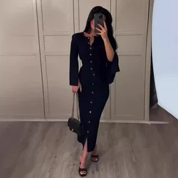 Two Piece Set Women Outfits Casual Tops Slim Fit Long Skirt Suit Round Collar Blouse Buttons Split Skirts Sets Female Ensemble