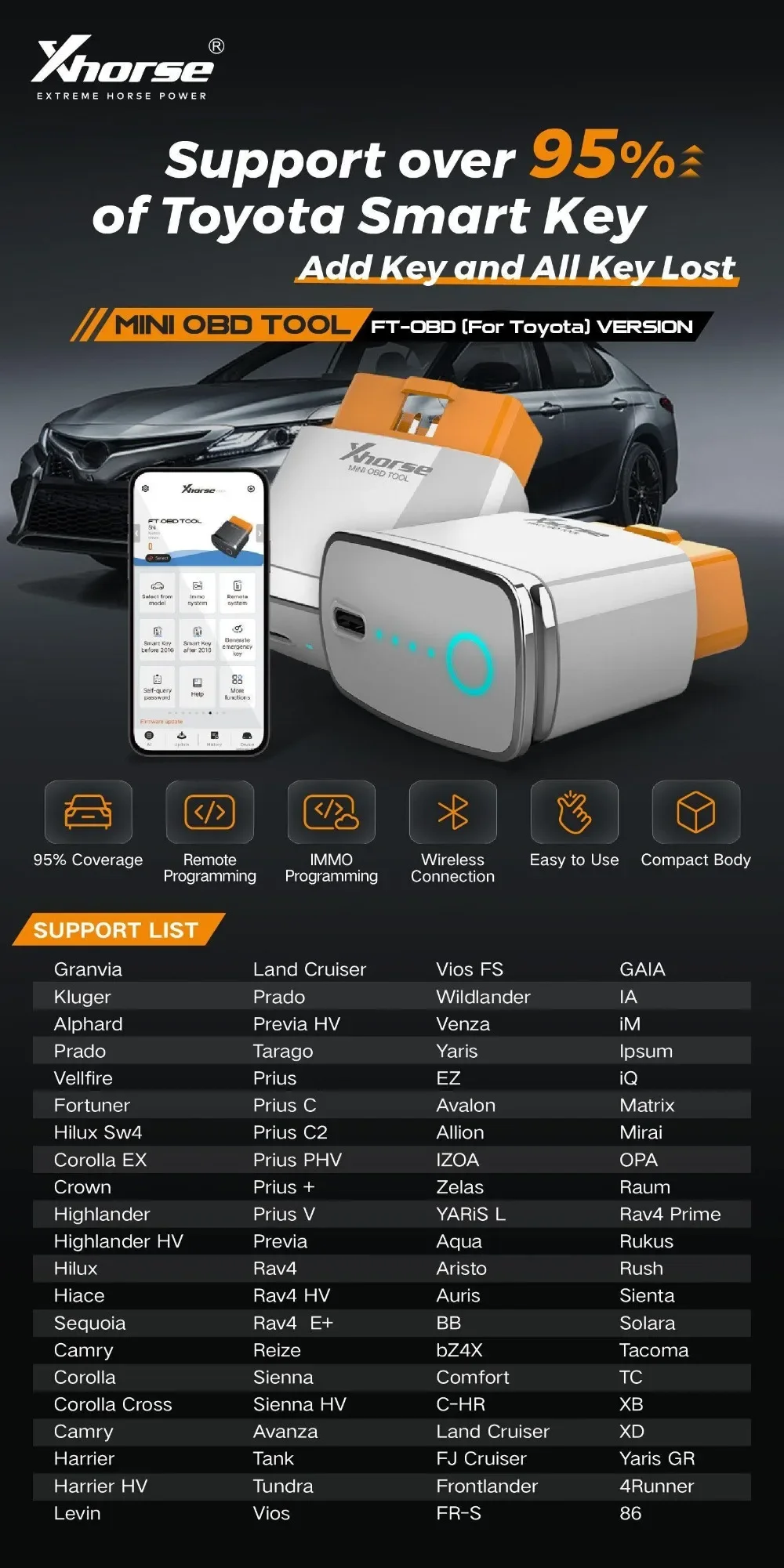 

Инструмент Xhorse XDMOT0GL MINI OBD для Toyota, смарт-ключ с поддержкой «Добавить ключ» и «все ключи потерять»