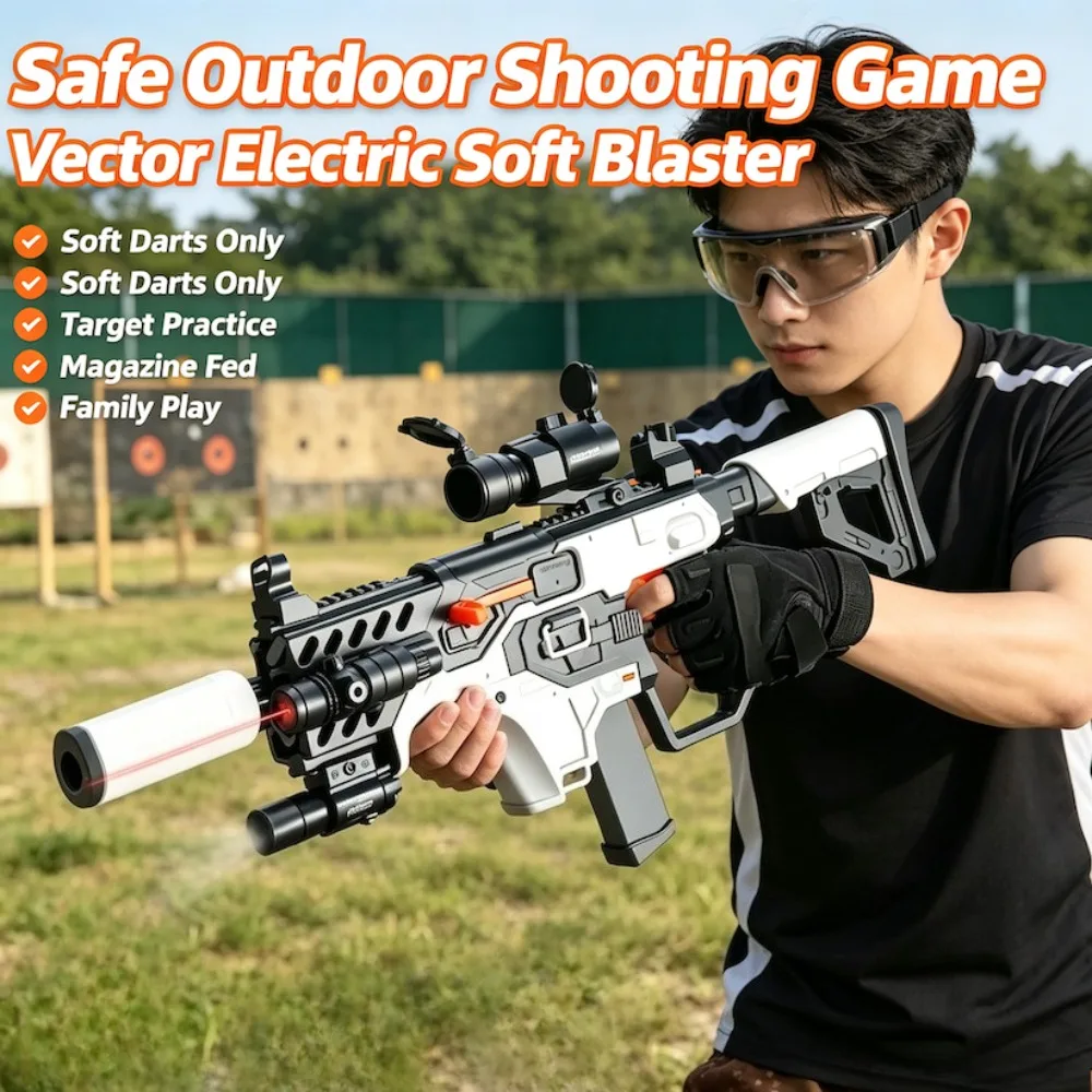 Vector Style Electric EVA Soft Bullet Toy Gun Full Automatic Launcher with Scope for Outdoor Team Competitive Shooting Game