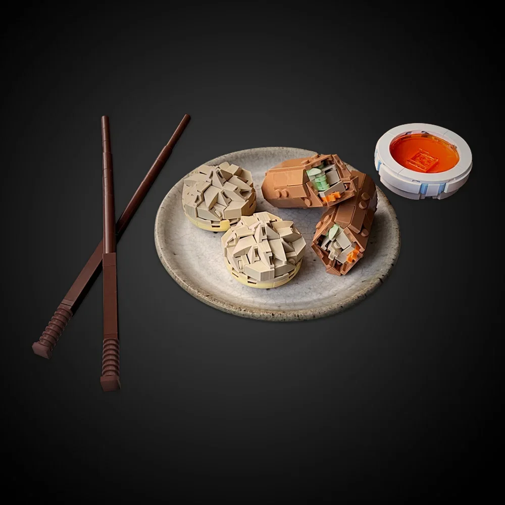 MOC Dumpling & Egg Roll Building Blocks Model China Traditional Cuisine Dumpling Egg Roll Bricks Assembly Toys Kids DIY Gifts