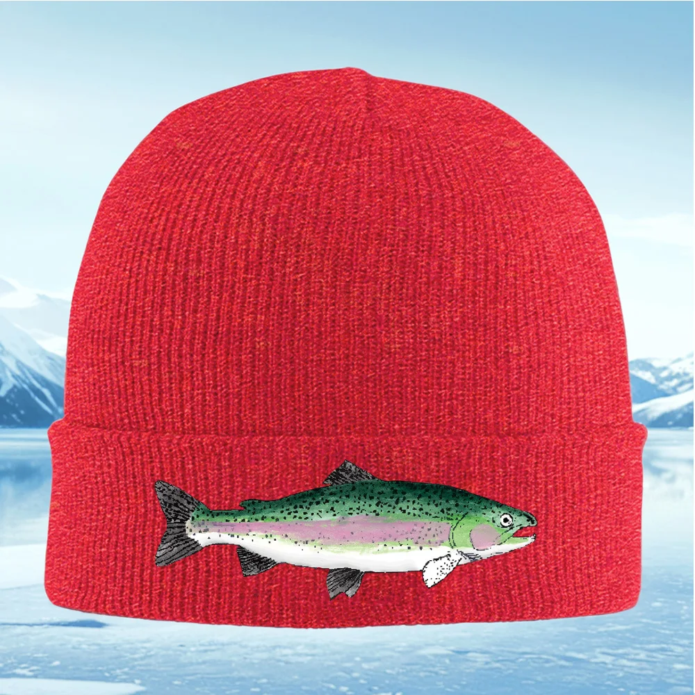 Pesce colorato pittura ad acquerello corpo verde Uomo Donna Cappello lavorato a maglia unisex Berretto Pullover Berretto invernale termico caldo Natale Outd