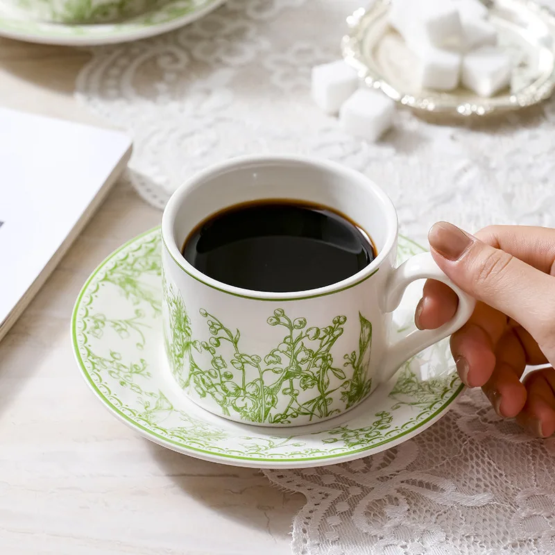 Lily of the Valley Coffee Cup and Saucer Gift Set Nordic Ceramic Mug English Afternoon Tea Cup Set Gift for Woman