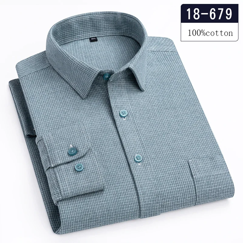 Luxury high-quality100%cotton houndstooth full shirts for men slim fit Casual shirt long-sleeve plaid soft designer clothes ropa