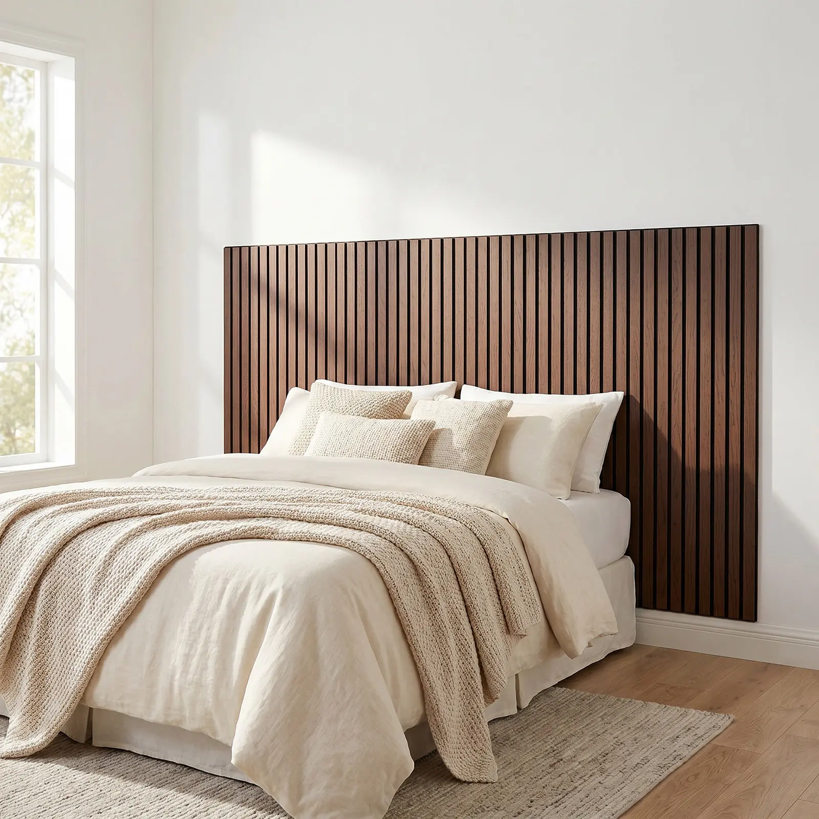 8Pcs Acoustic Panels Self Adhesive Walnut Stripe Soundproof Wall Panels for Home Office Bedroom Noise Reduction Sound Absorbing