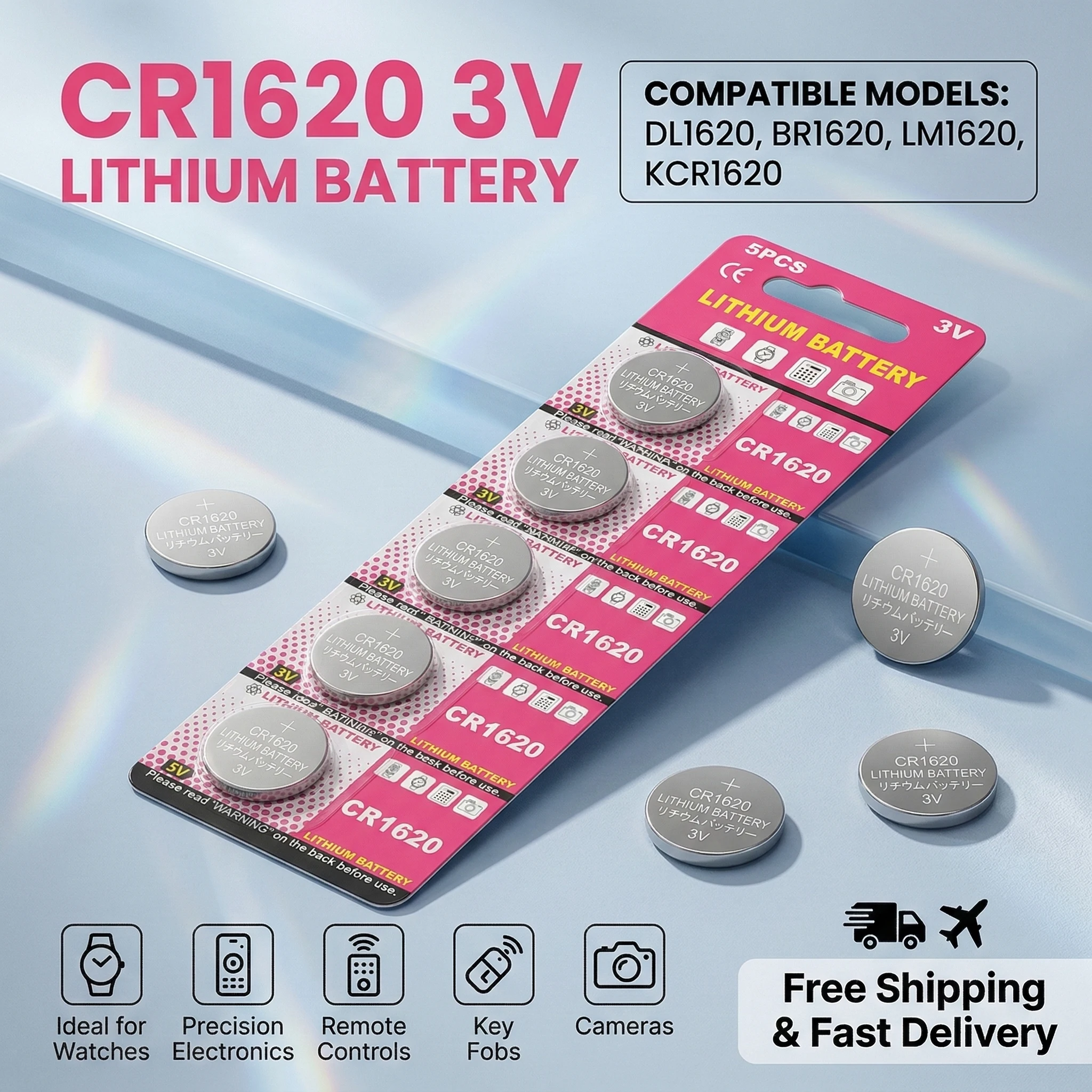 3V CR1620 Lithium Button Cell Battery DL1620 BR1620 ECR1620 LM1620 KCR1620 5-10PCS for Watch Toy Remote Key