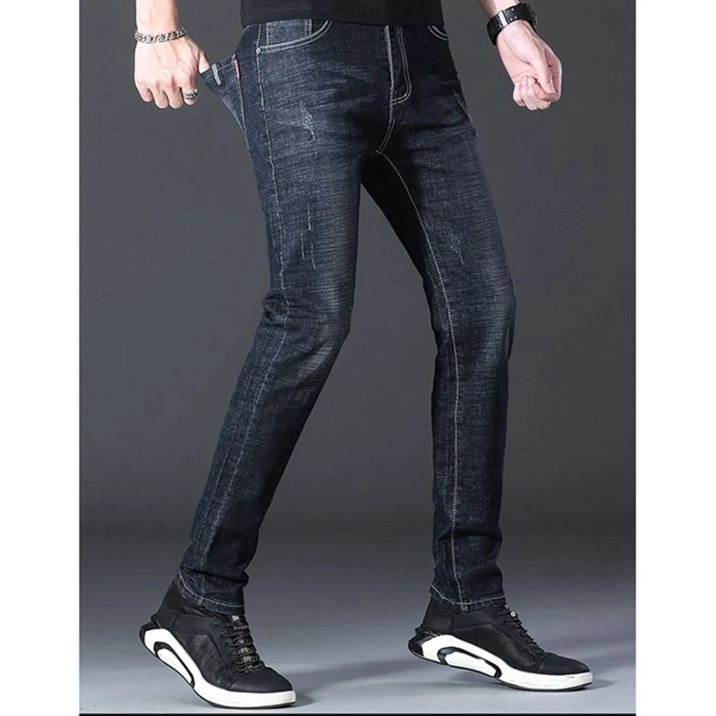 Calça casual monocromática masculina, bolsos com zíper, calça jeans lavada, roupa solta, nova moda, outono, inverno, 2022