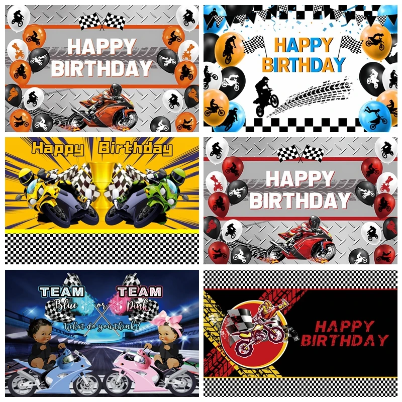 

Motocross Racing Motorcycle Boys Birthday Photography Background Balloons Baby Shower Party Decor Banner Backdrop Photo Studio
