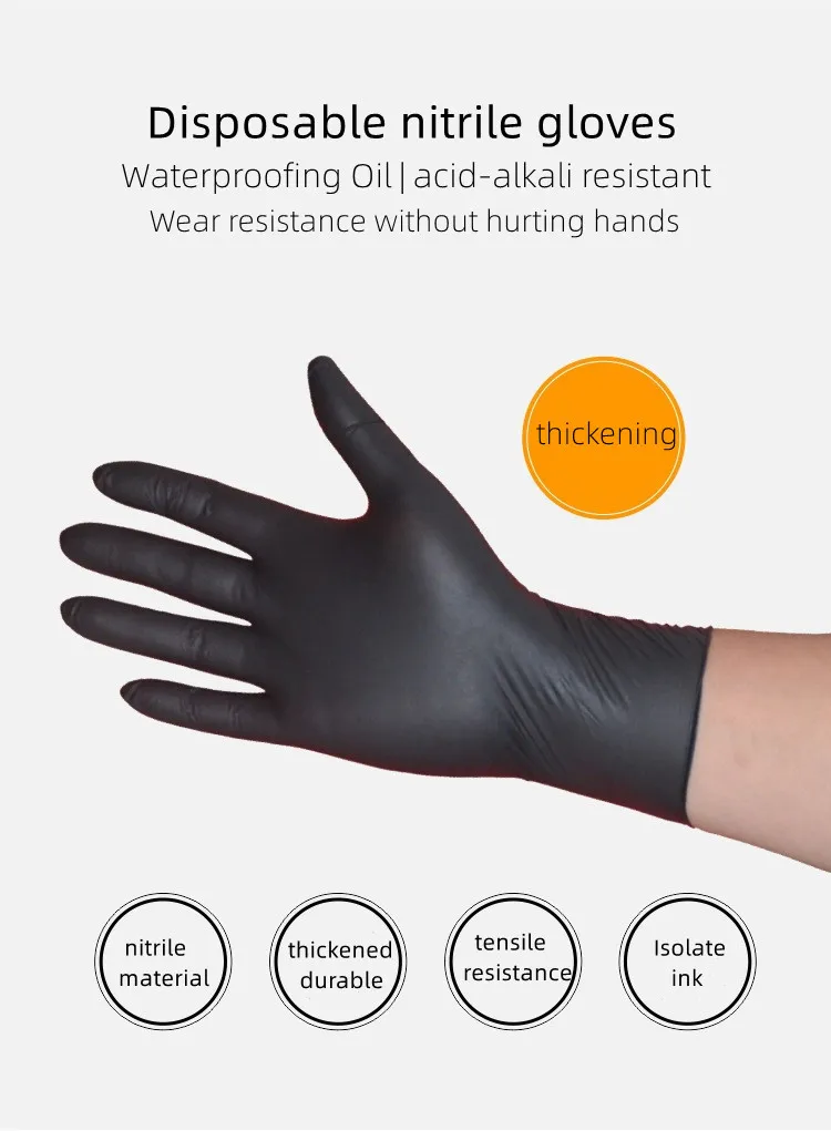 Black Disposable Nitrile Gloves 100pcs Latex Free Powder-Free Small Medium Large Pink Tattoo Gloves For Work Kitchen Clean S XL