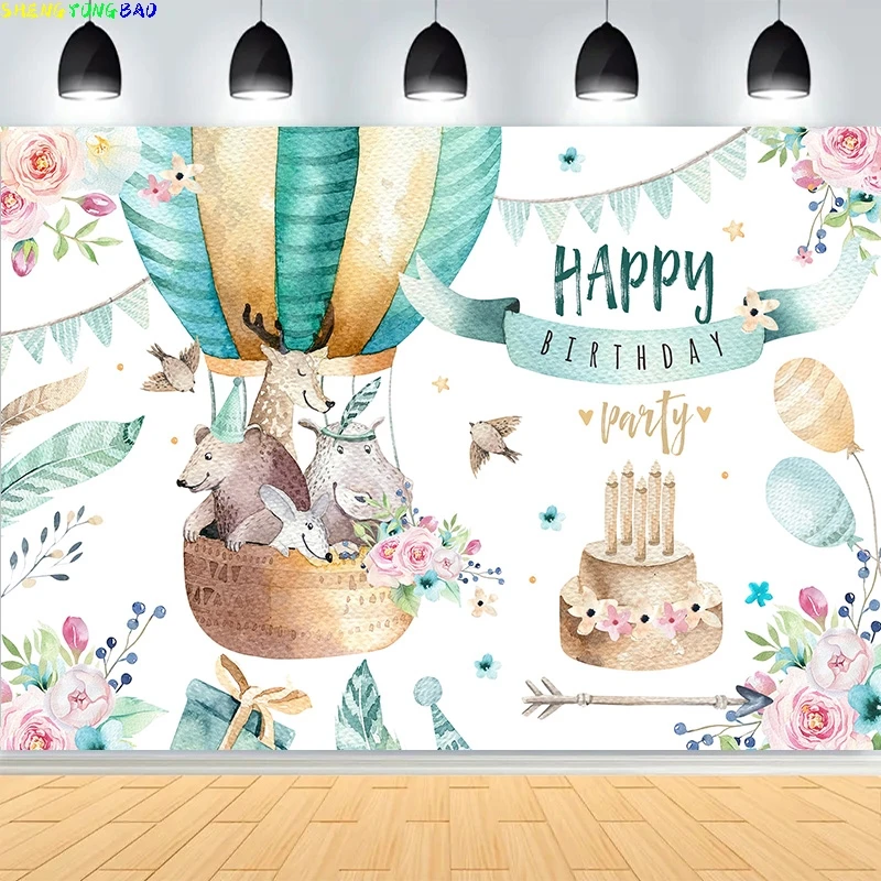 

Baby Shower Happy Birthday Party Photography Backdrops Newborn Kids Air Balloon Princess Tropical Jungle Photo Background BB-15