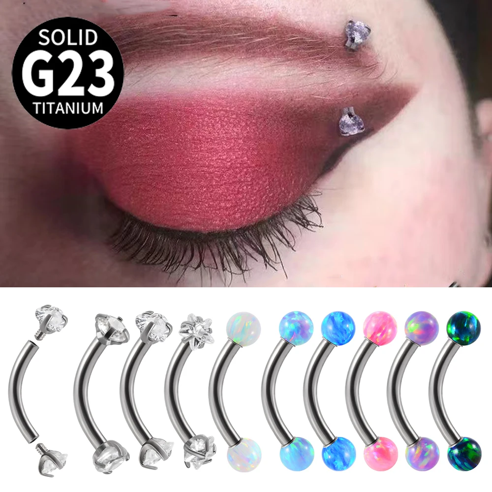 1PC G23 Titanium CZ Internally Threaded Curved Barbell Opal Eyebrow Ring Rook Piercing Opal Tragus Bar Body Piercing Jewelry