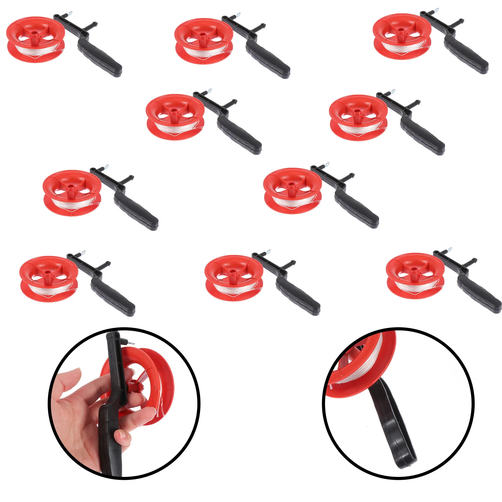 รอกพลาสติกมือถือสำหรับร้อยเชือกว่าว 10 ชิ้น อุปกรณ์เสริมสำหรับกิจกรรมกลางแจ้ง ที่ม้วนเชือกพลาสติก