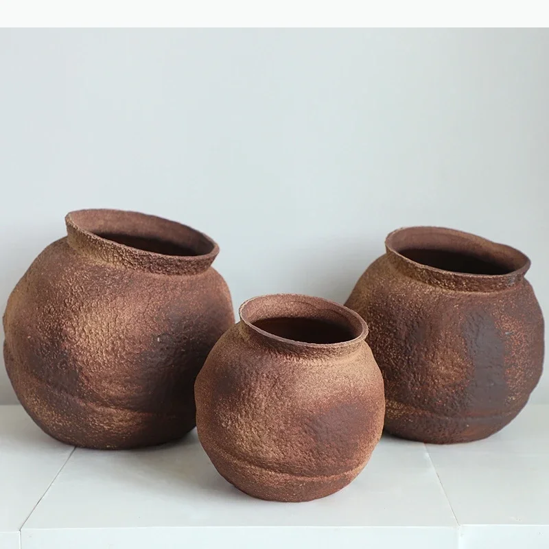 Retro Coarse Pottery Vase Creative Irregular Plant Pot Table Decoration Flowers Arrangement Floral Vases Room Aesthetic Decor