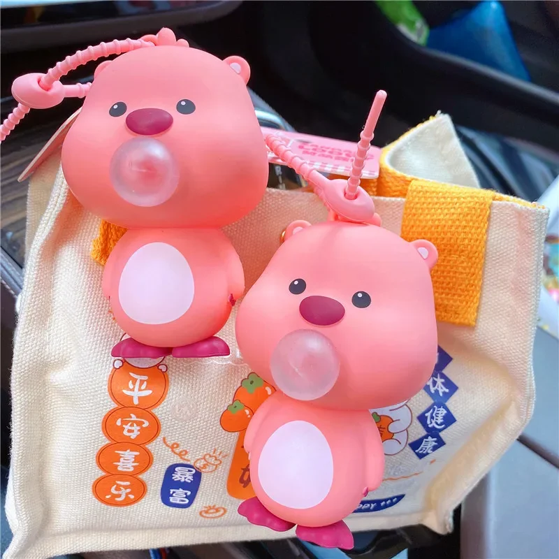 2024 New Cute Beaver Puffing Bubble Car Keychain Cute Pink Little Ruby Doll Female Exquisite Couple Male Backpack Pendant