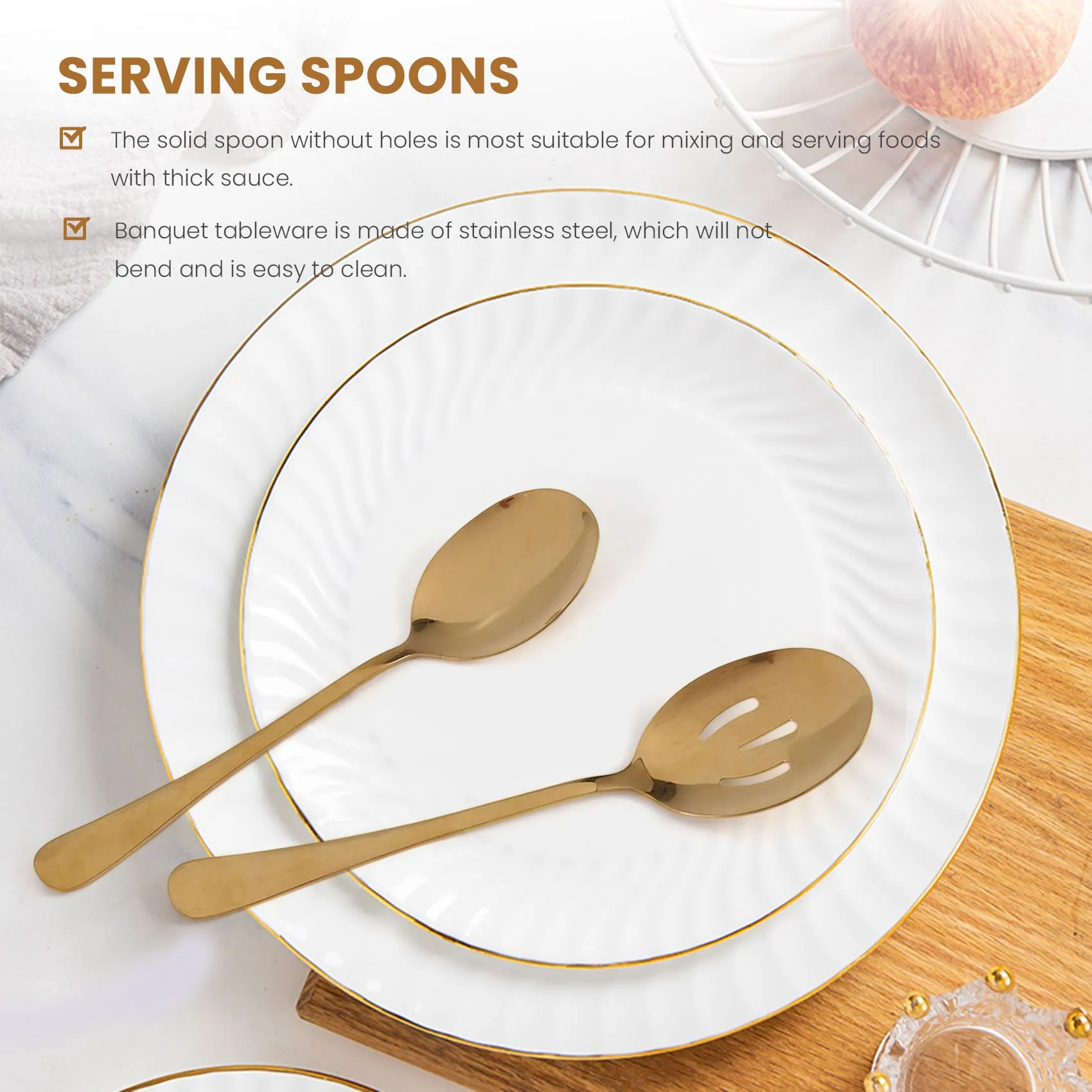 A71Z Posate in acciaio inossidabile Utensili da portata Set di cucchiai da portata grandi per cucina (Oro, 8 pezzi)