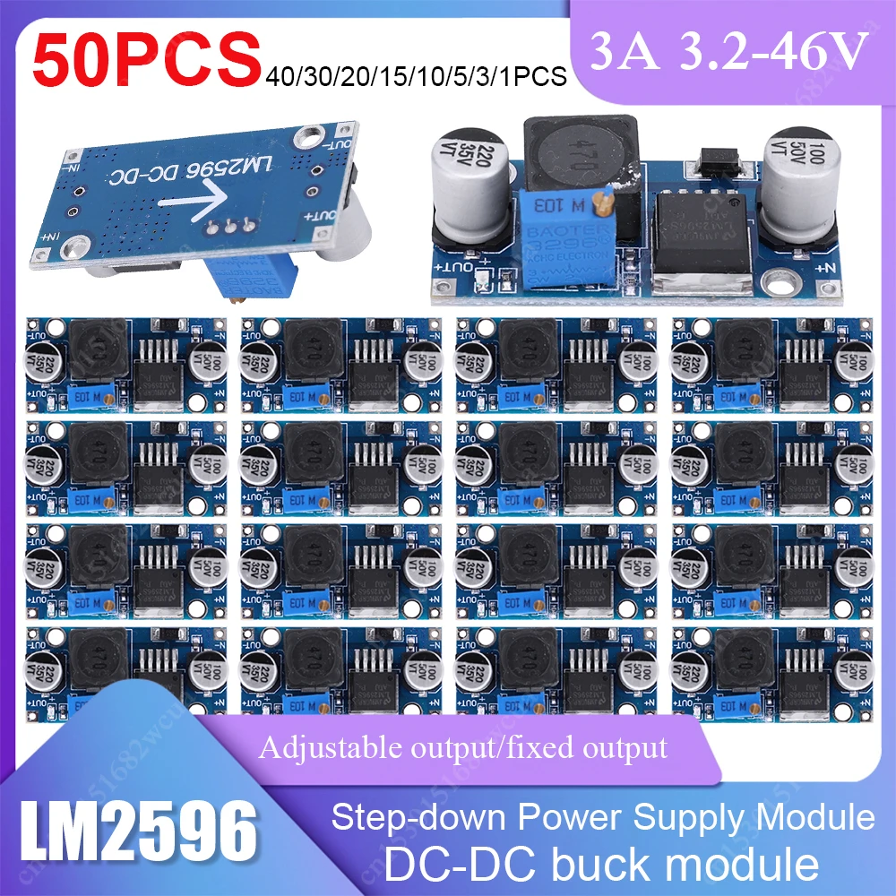 1-50PCS LM2596 DC-DC Buck Converter Voltage Regulator 3.2V-46V to 1.25V-35V Buck Converter Power Supply Step Down Module