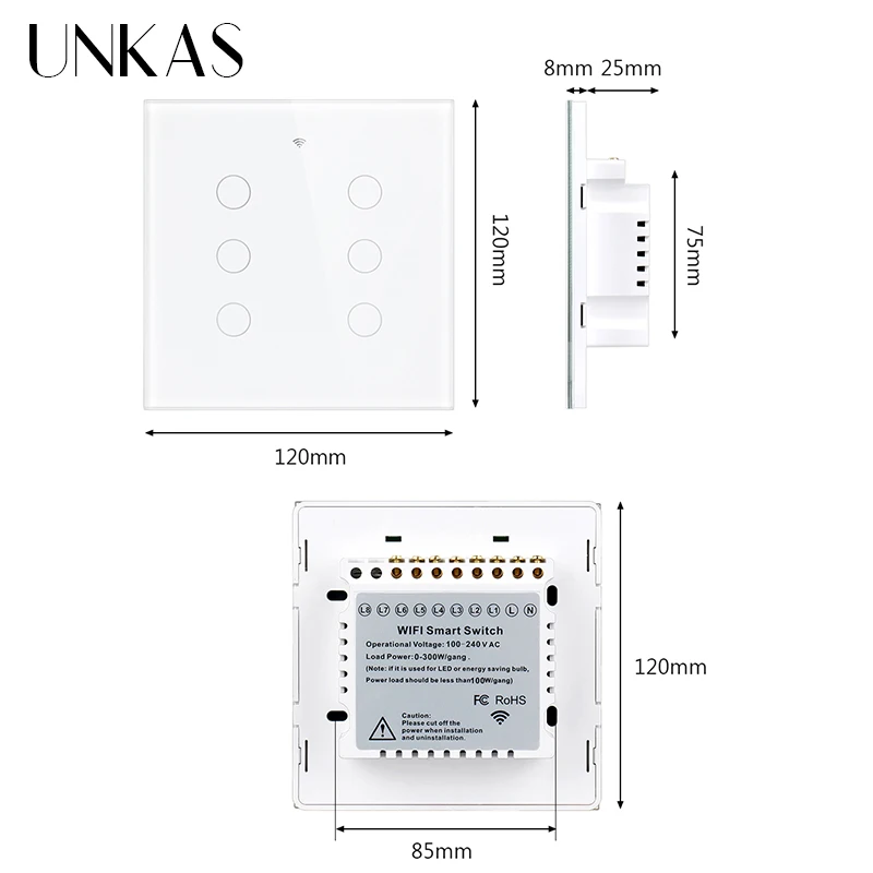 UNKAS Tuya brazylia 4x4 WiFi 4 / 6 Gang przełącznika światła na ścianie czujnik dotykowy inteligentnego domu przełącznik współpracuje z Alexa Google