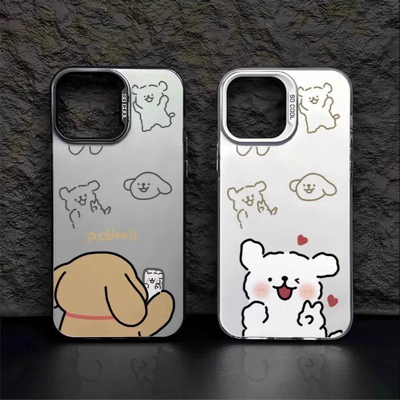 

Couple photo line puppy phone case suitable for iPhone 16 15 14 13 12 11 Pro/Max/Plus shockproof back cover