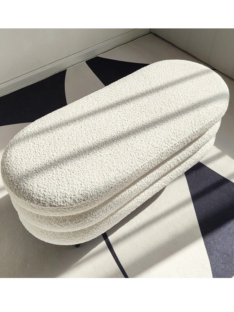 for High-end shoe-changing bench home use, cream-colored, suitable for clothing stores, with circular plush storage, ideal for