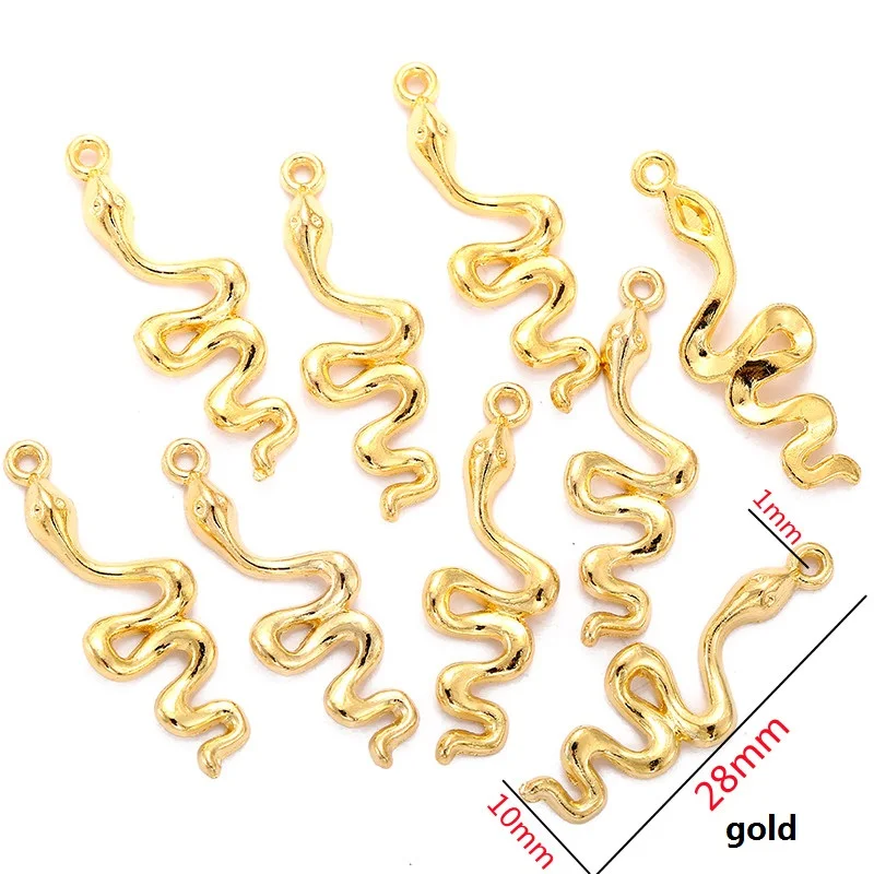 NEW 25pcs 28x10mm 7 colors Plated Snake Charms Animals Pendants For Diy Earrings necklace Making Materials Accessories