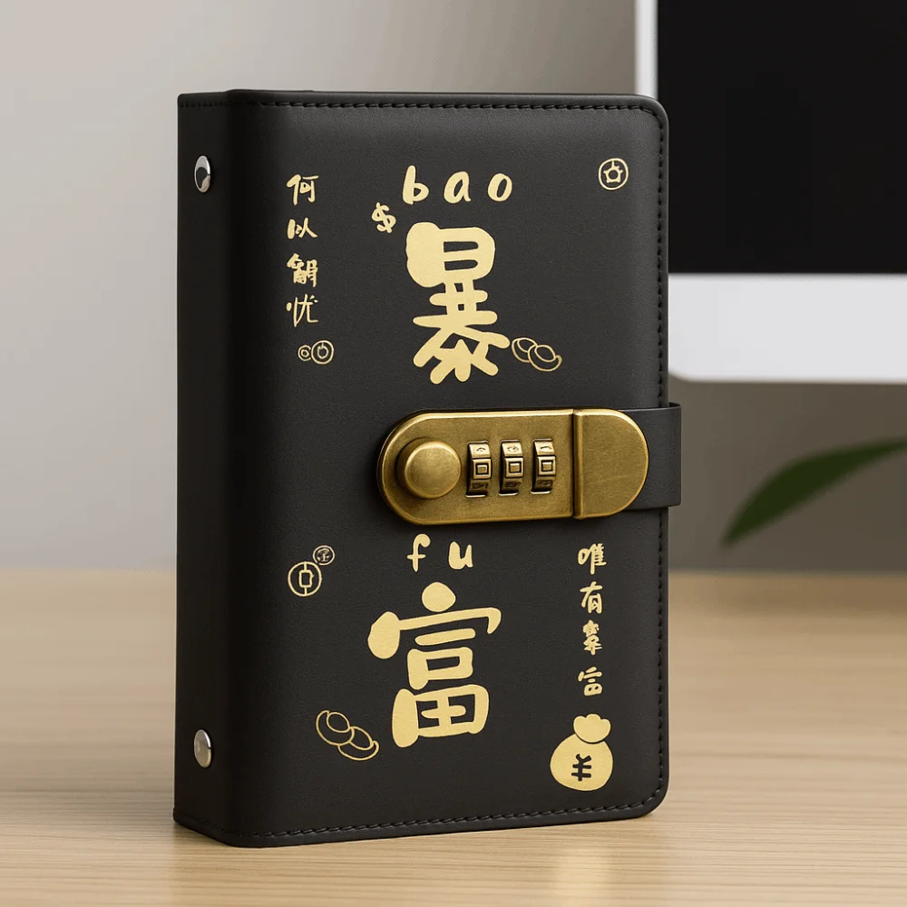 With Password Lock Saving Money Binder Wallet Storage Handbook Planner Organizer 50/100Sheets PU Leather Budget Binder with Lock