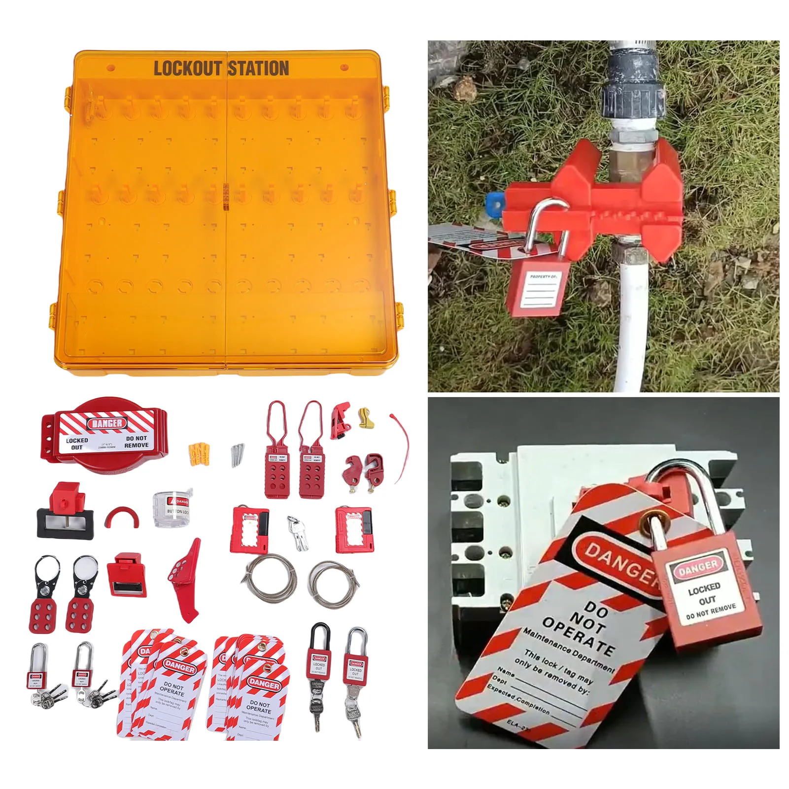 

Lockout Tagout Station Kit Striking Yellow Lockout Tagout Cabinet with Safety Padlocks Hasp Adjustable Cable Locks for Industry