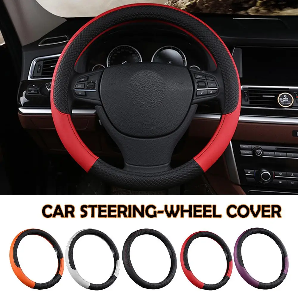 Universal O / Circle Style Embossing Leather Car Steering-wheel Sport Auto 38CM Steering Anti-Slip Wheel Cover Car-styling G7N6