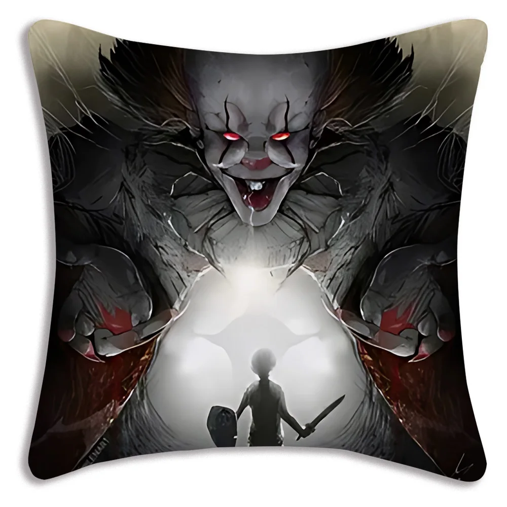 Horror I-It P-Pennywise Clown Classic Pillow Covers Cartoon Sofa Decorative Home Double-sided Printing Short Plush Cushion Cover