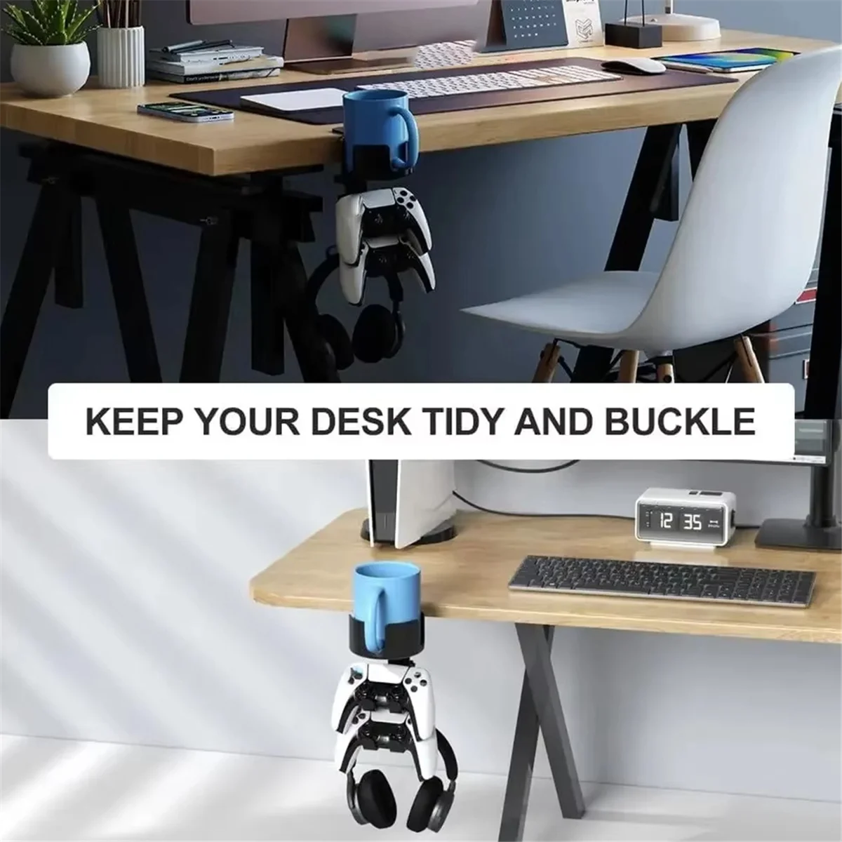 

ABKM Desktop Water Cup Holder Multi-Functional Headset Gamepad Stand Desk Storage for Pc Gamer Headphones Handle Bracket