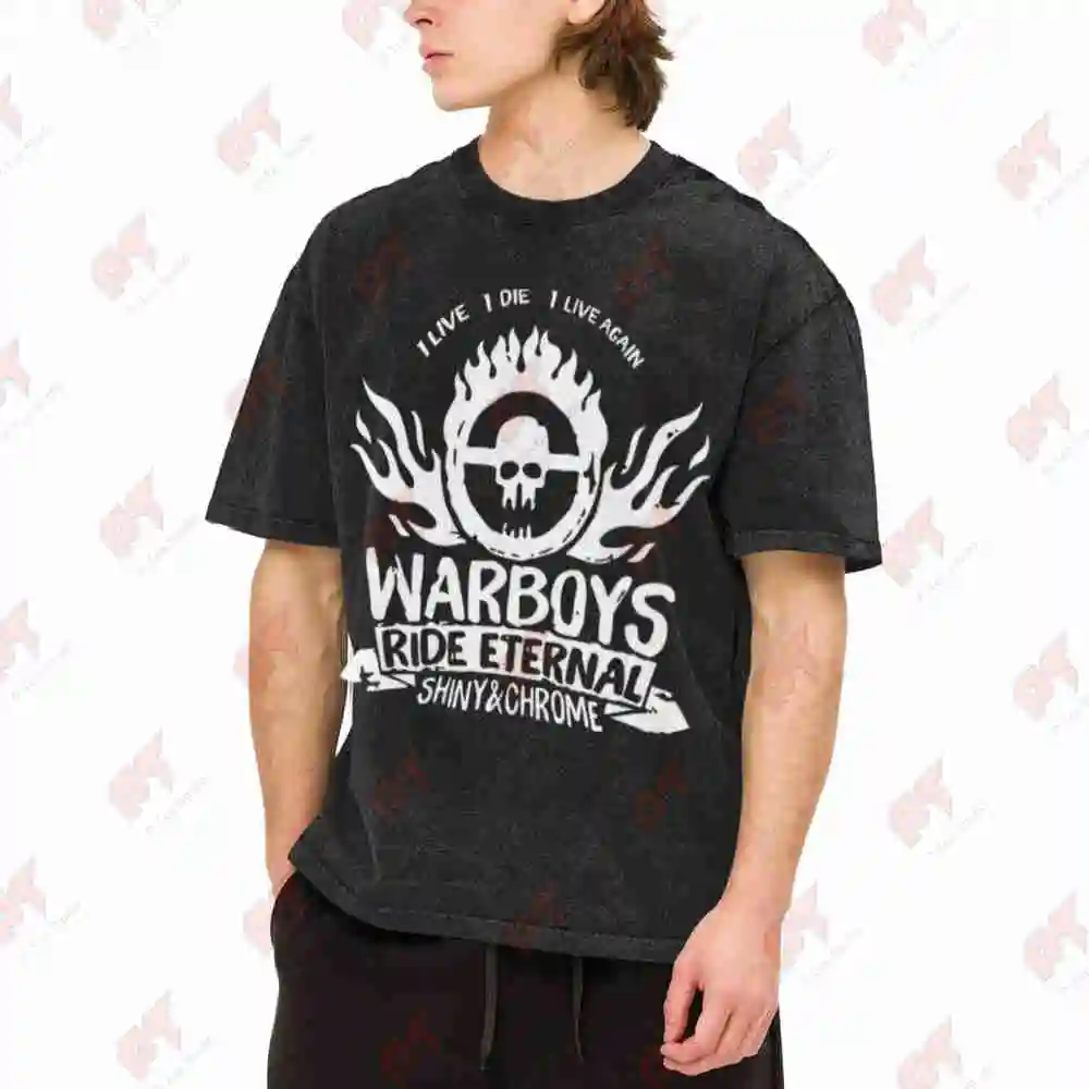 Mad Max Fury Road War Chrome Flame Vintage Washed Tee Pure Cotton T-Shirt