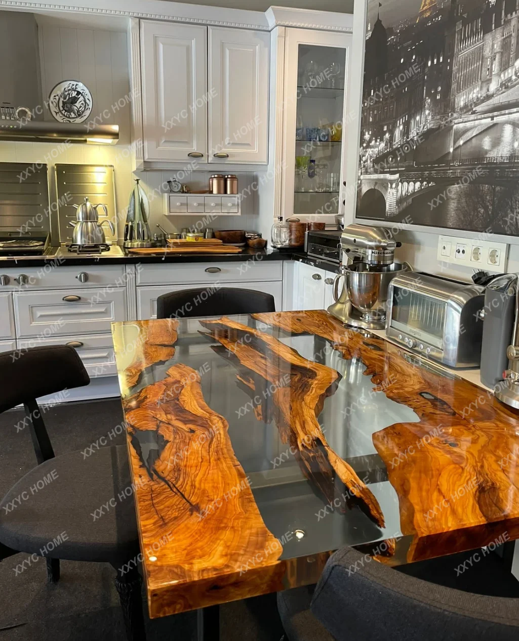black walnut large board South American solid wood irregular log tea table office desk dining table resin river table
