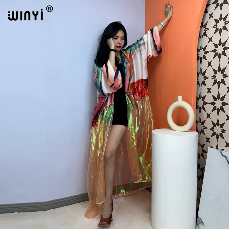 WINYI new Africa fashion print cappotto da donna abito lungo elegante Boho maxi beach nuoto Cover Up Cardigan lungo Holiday Sexy Covers