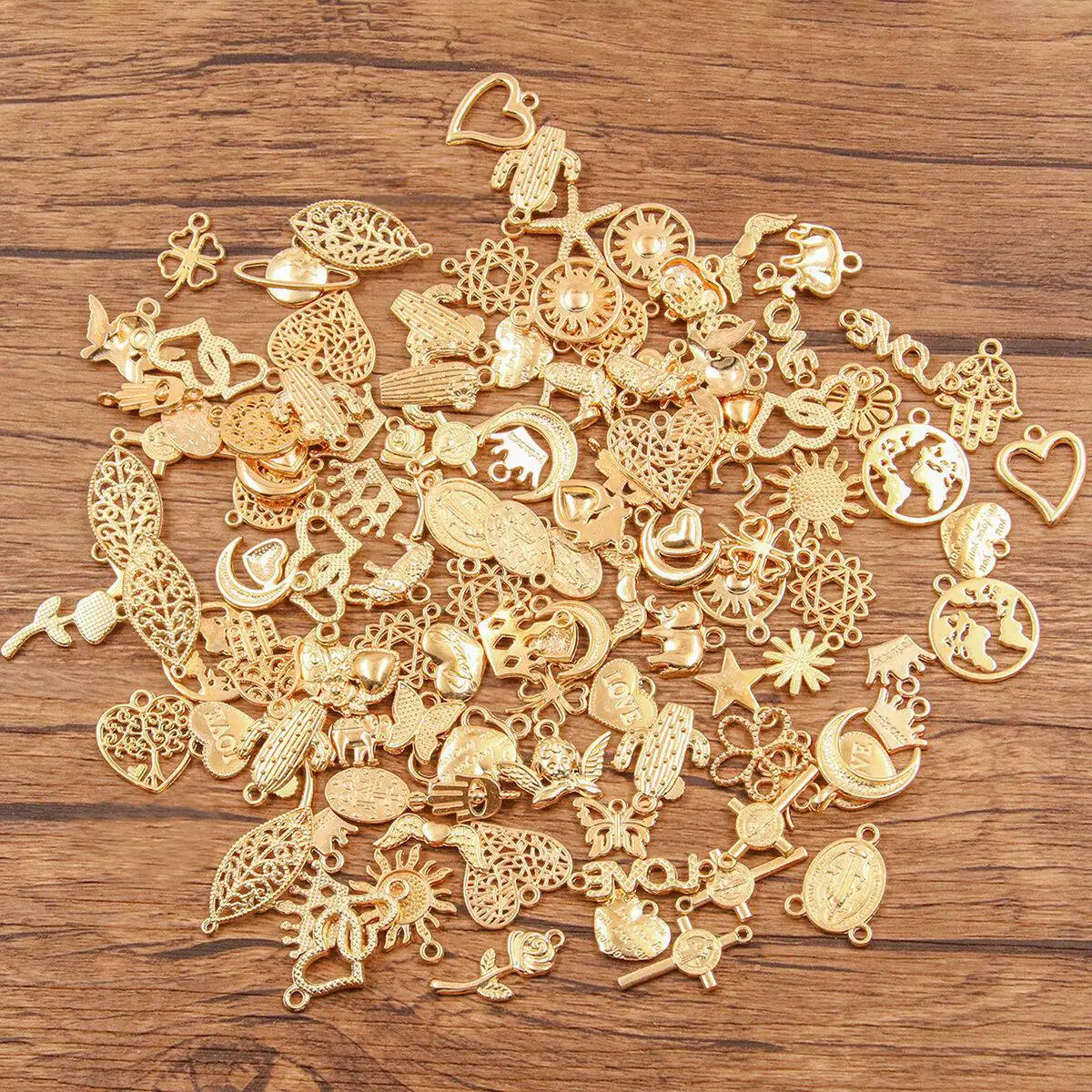 30 Stuks Mix Stijlen Kc Goud Gemengde Legering Planten Dieren Hart Bedels Voor Sieraden Maken Diy Handgemaakte Zon Maan Natuurlijke Hanger