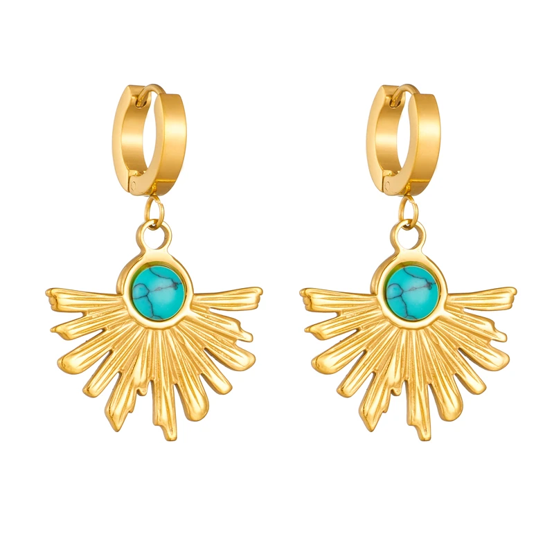 DIEYURO 316L Stainless Steel Bohemian Palm Leaf Blue Stone Earrings For Women Fashion New Ear Buckle Jewelry Girl Gift Серьги