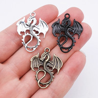 JINDINSP 10Pcs 34.5*27mm Vintage Animals Fly Dragon Charms Pendants Designer Charms Fit Jewelry Making DIY Jewelry Findings