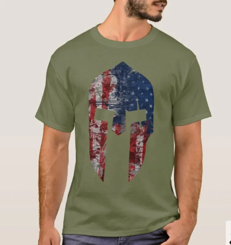 Grunt Style American Flag Spartan Helmet T-Shirt. Summer Cotton Short Sleeve O-Neck Mens T Shirt New S-3XL