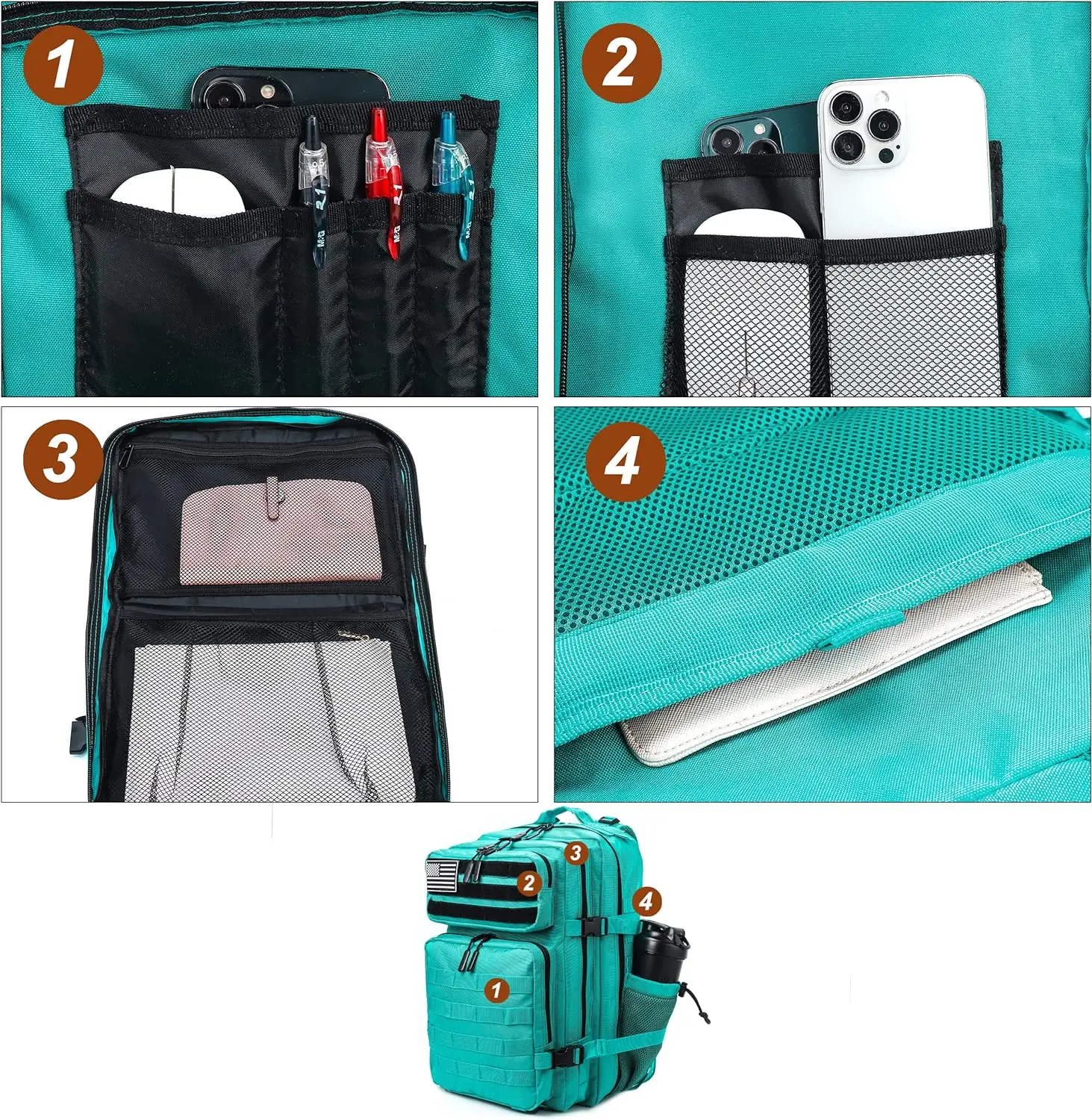 Mochila táctica de 45l con bolsillo para botella, Mochila impermeable para senderismo al aire libre, escalada, Camping