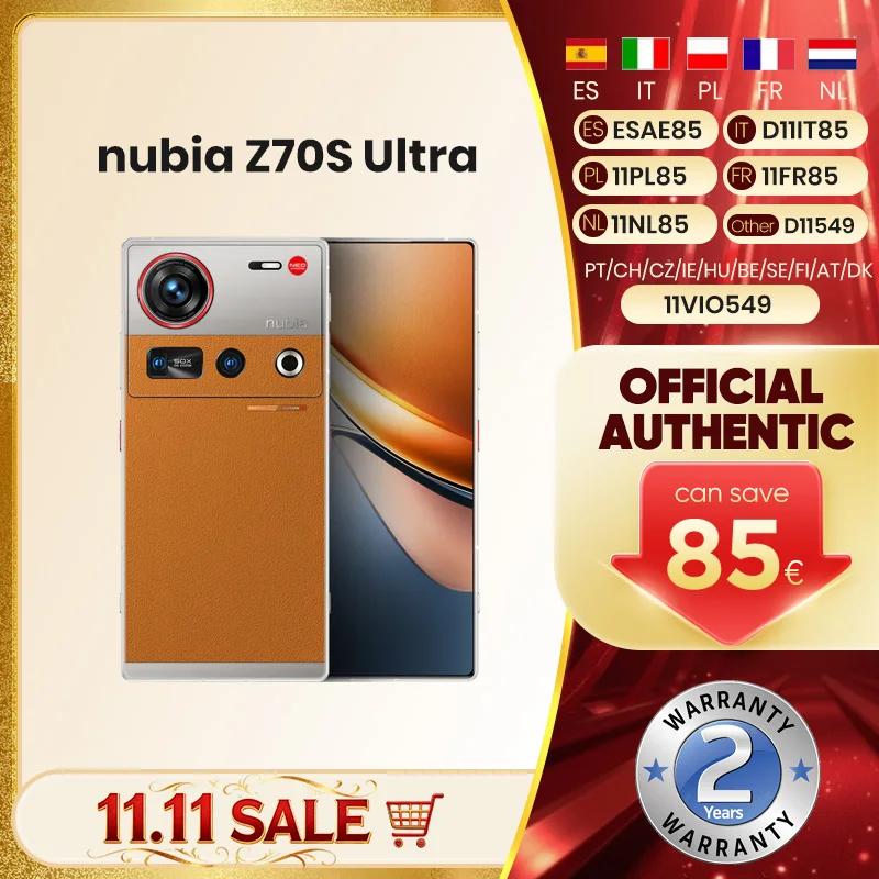 Nubia Z70S Ultra 5G Smartphone Snapdragon 8 Elite 6.85''AMOLED affichage néovision AI photographie 4.0 50MP 144Hz 6600mAh NFC IP69