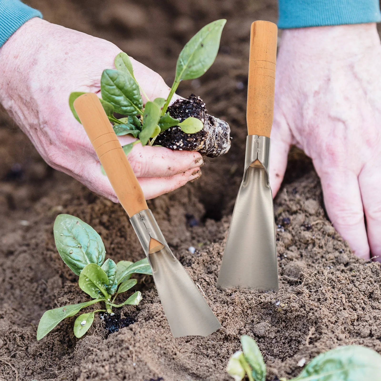 

2Pcs Garden Shovels H Trowels Stainless Steel Wood H Small Gardening Tools Outdoor Flower Planting Digging Spade Soil