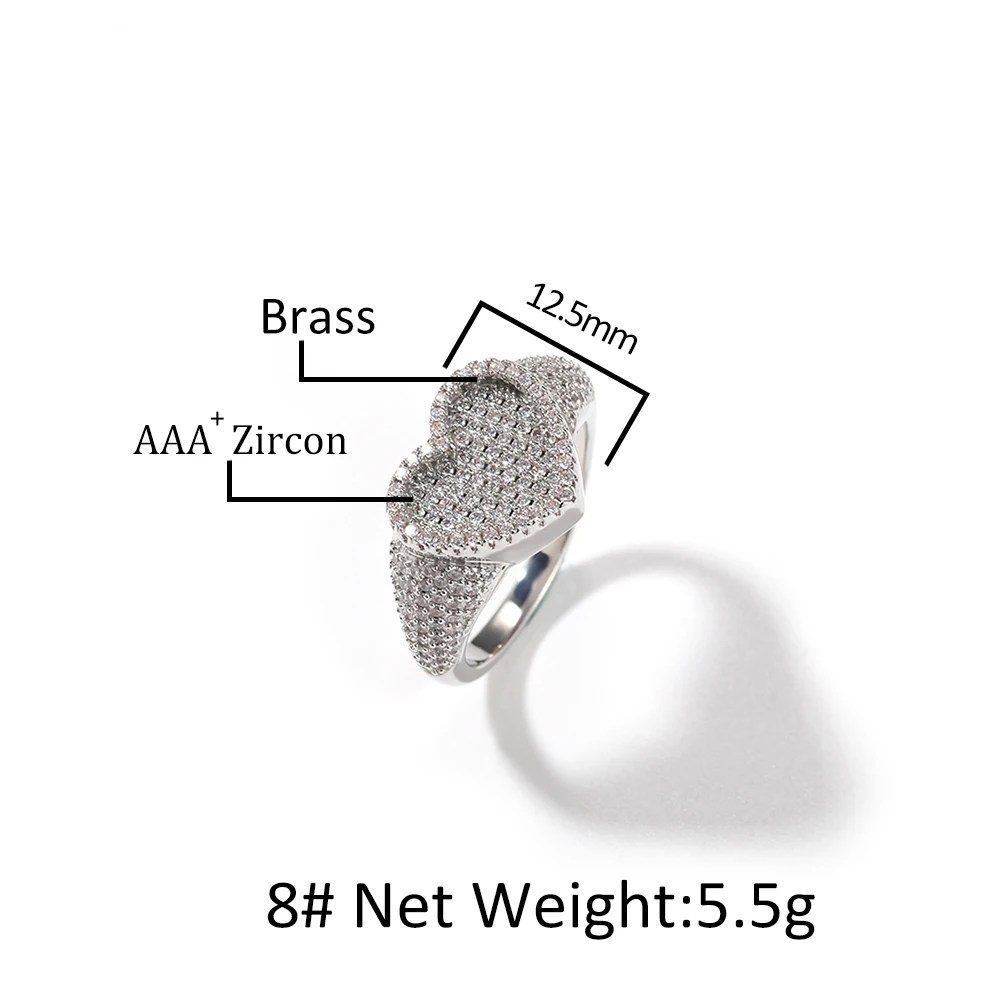 THE BLING KING Sunken Heart Ring Micro Paved Out Bling Cubic Zirconia Ring Exquisite Gift For Men Women Punk HipHop Jewelry