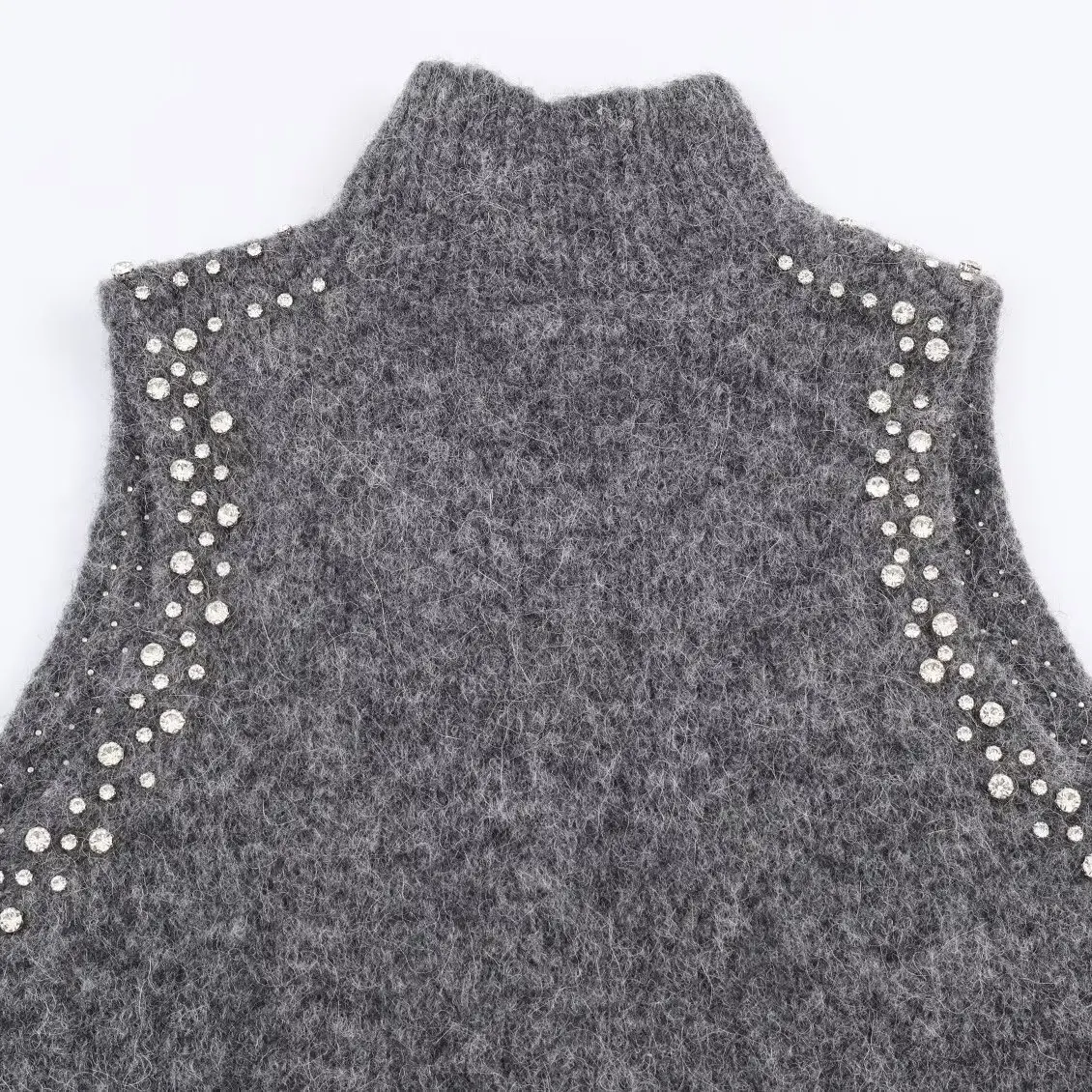 JNLEAOG خريف جديد للمرأة Faion الصوف مزيج مجوهرات حبة مزينة أعلى جولة Ne البلوز ألياف البوليستر مزيج سترة #2