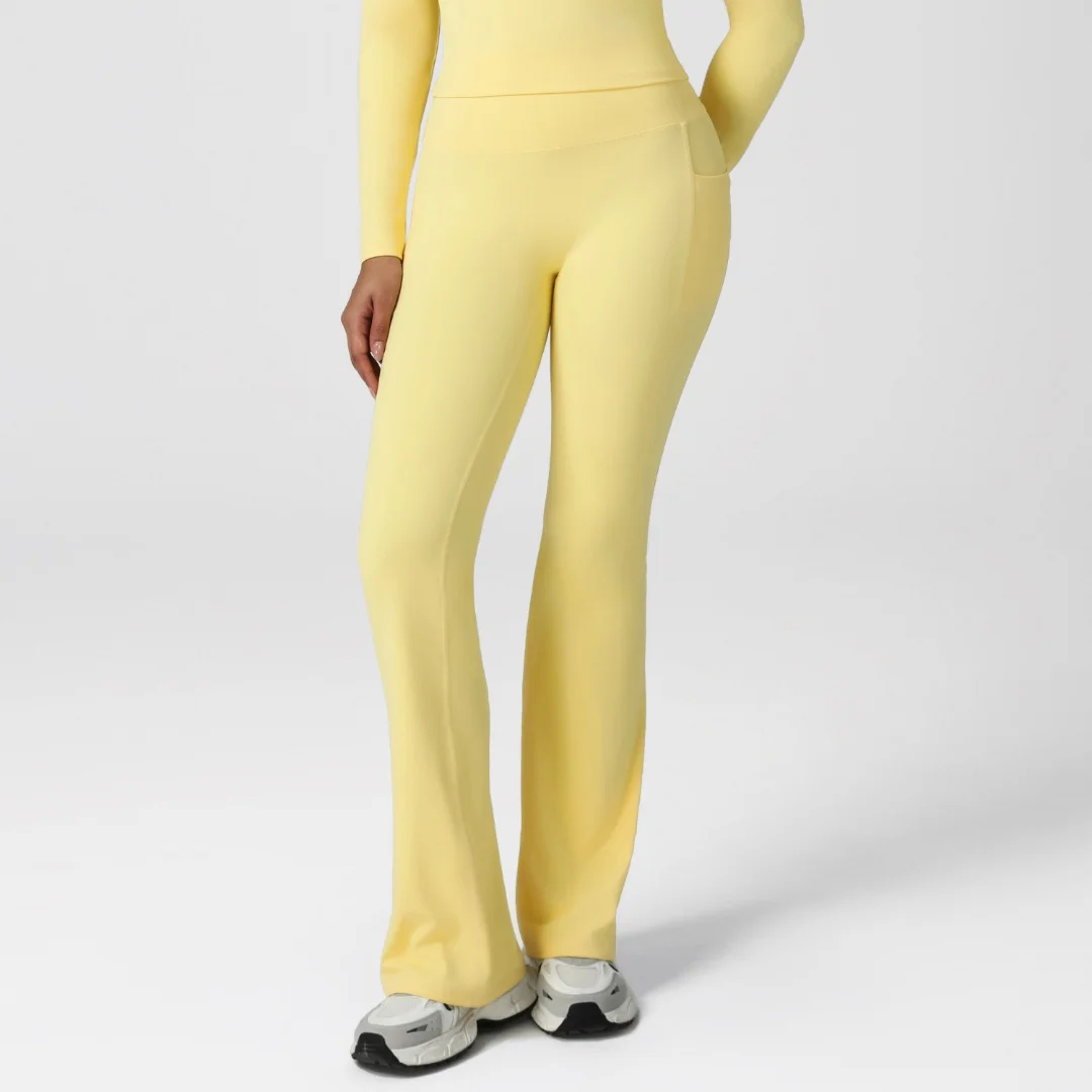 

Nude Feel Yoga Pants Fitness Sports Slim Fit Pocket Dance Wide Leg Pants Hip Lift High Waist Casual Flared Trousers for Women