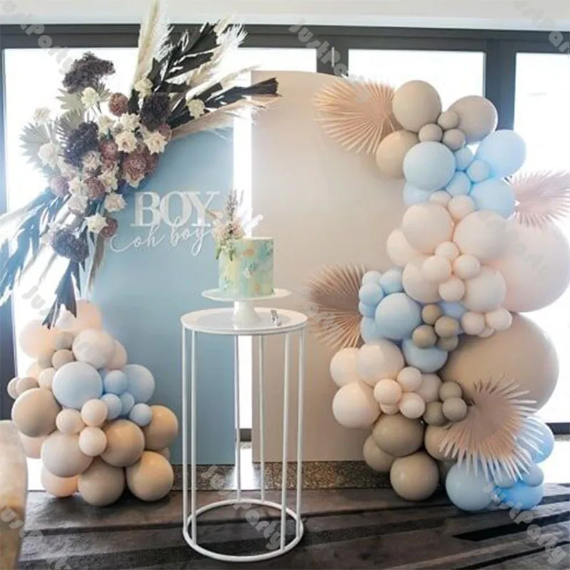 Guirlande de ballons Boho marron Beige doublure, décorations de réception-cadeau pour bébé, arc de ballons bleu Pastel, décor de fête de premier anniversaire pour enfants