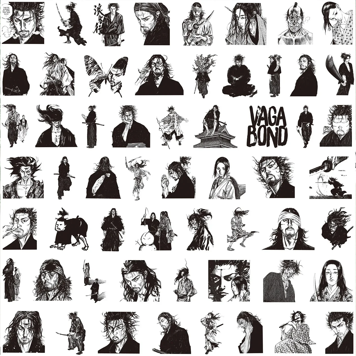 

80PCS Black White Vagabond Stickers Cartoon PVC Decals Toys DIY Decoration Waterproof Skateboard Luggage Phone Fridge Car Gifts