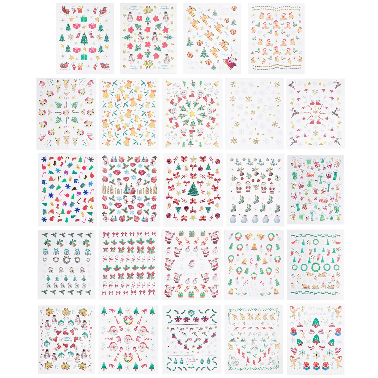 

24 Sheets Nail Art Stickers Christmas Snowman Jesus Winter DIY Decals Decoration Waterproof Long Lasting Gifts