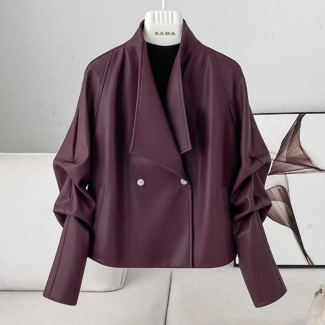 Black Short Leather Jacket For women Autumn winter 2026 New Temperament Loose Women's Washed PU leather Motorcycle Jackets Tops