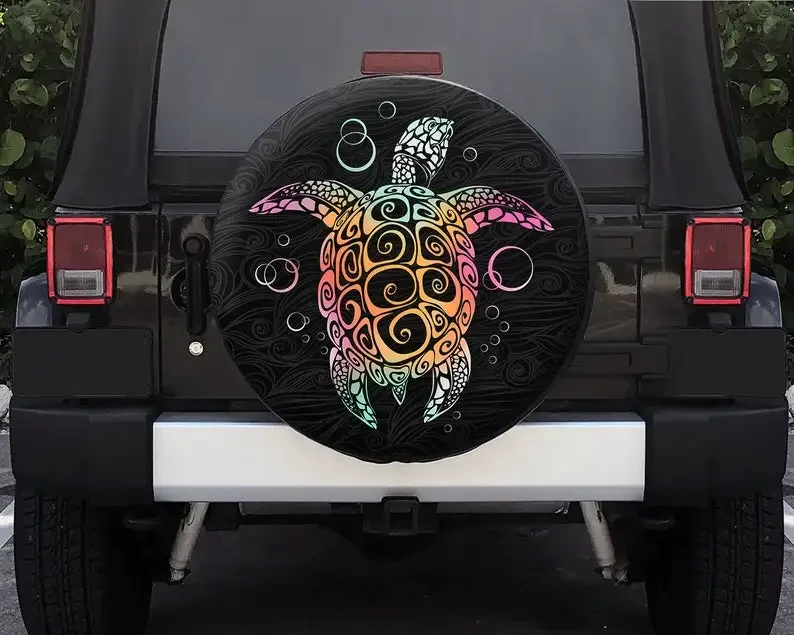 Tribal Colorful Sea Turtle Hawaiian Spare Tire Cover, Hawaiian Turtle  Spare Tire Cover For , Turtle lover, Backup Camer