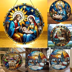 Jesus Comes Suncatcher Nativity Scene Acrylic Sun Catcher Wall Hanging Christmas Decorative Sign & Plaque Gift for Family Friend